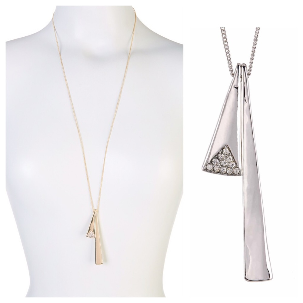 Olivia Welles Zaria Silver Plated Crystal Necklace Long Triangle